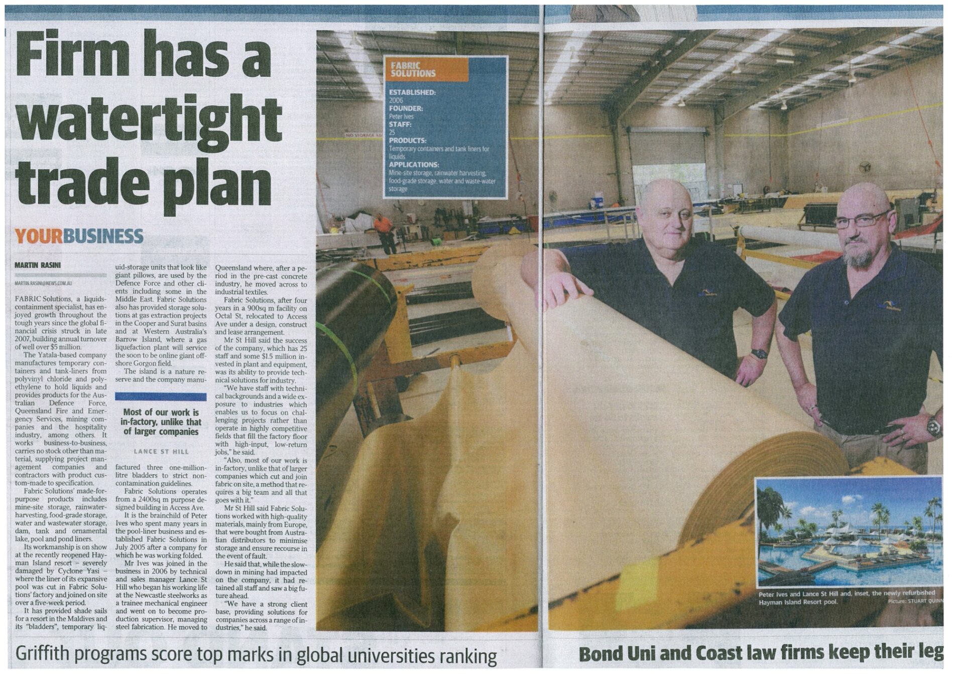 Gold Coast Bulletin article on Fabric Solutions Fabric Solutions